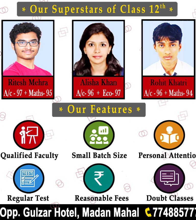 Sajal Tutorials - Features and Results Poster for class 12th - ww.sajaltutorials.in